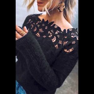 Lace Patchwork Black Sweater